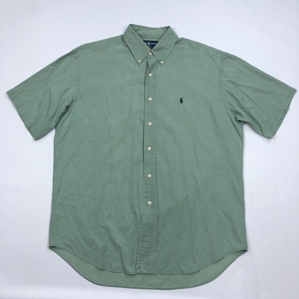 Ralph Lauren Blake Shirt Mens Large Sage Green Silk Cotton Button Up Vintage